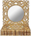 MAONAME 12" Gold Charger Plates Set of 6, Mirror Chargers for Dinner Plates, Plastic Plate Chargers with Embossed Rims, Square Chargers for Table Setting, Wedding