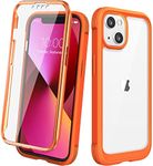 Diaclara Designed for iPhone 13 Case, Full Body Rugged Case with Built-in Touch Sensitive Anti-Scratch Screen Protector, Soft TPU Bumper Case for iPhone 13 6.1" (Orange and Clear)