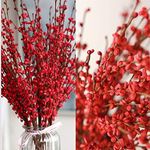 Wootkey 5 Pcs 30" Long Jasmine Artificial Flowers Faux Berries Fake Flower for Christmas New Year DIY Floral Art Plant Home Office Party Decoration (Red)