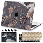 Teryeefi for MacBook Air 13 inch Case 2021 2020 2019 2018 Release (Model A2337 A2179 A1932 Retina Display with Touch ID), Plastic Hard Shell Case & Keyboard Cover for MacBook Air 13 M1, Gold Flowers