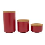 Kamenstein Ceramic and Cork Set of 3 Stackable Canisters, 1/2 qt, 1 qt, 2 qt, Red