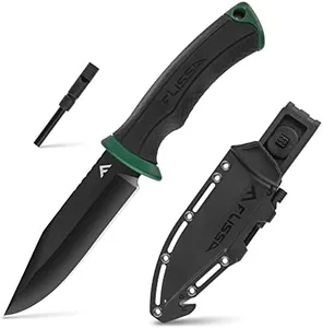 FLISSA 4-7/8” Knife with Sheath, Fixed Blade Knife with Whistle & Fire Starter for Camping, Outdoor, Bush Craft, Fiberglass Nylon Handle, Ideal for Husband, Father, Friend