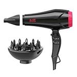 BERTA Professional Hair Dryer 1875 Watts Blow Dryer 2 Speed and 3 Heat Setting Cool Shot Button AC Motor US Plug(Black)