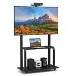 Goplus Mobile TV Stand, Rolling TV Cart with Camera Shelf & AV Shelves, Adjustable Media Console Cart for 32”-80” Flat/Curved TVs up to 132 lbs, Max VESA 900 X 600 mm, TV Mounting Screws Included