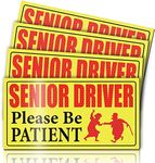 4 Pieces Reflective Elderly Driver Magnet for Car Driver Car Magnets Old People Gag Gifts Please Be Patient Yellow Elderly Car Magnet Sign Magnetic Bumper Sticker for Grandma and Grandpa