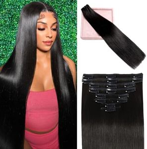 Clip In Human Hair Extensions 20 Inch Natural Black