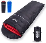 QEZER Down Sleeping Bag for Adults - Ultralight, Cold Weather Sleeping Bag with Compression Sack for Backpacking, Camping, Hiking (1500g Down Filling-Black-Right Zip)