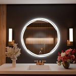 LUPPRA Round Glass | 24 x 24 Inch Wall-Mounted LED Mirror with Smart Sensor | 3-Color Light (Warm, Cool,Natural)