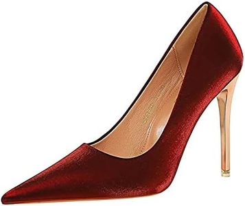 JOEupin Women Fashion Pointed Toe High Heel Pumps Sexy Shiny Slip On Stiletto Party Shoes H032, Wine, 10.5