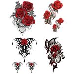 Yesallwas 4 Sheets Large Temporary Tattoo Sticker Fake Tattoos for Women Girls Models,Waterproof Long Lasting Body Art Makeup Sexy Realistic Arm Tattoos -Rose, Flowers，Jewelry 5.9x8.26inche (A)