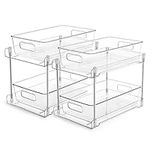 2 Tier Bathroom Storage Organizer, Vtopmart 2 Pack Clear Under Sink Organizers Vanity Counter Storage Container, Medicine Cabinet Drawers Bins, Pull-Out Organization with Track for Pantry, Kitchen