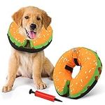 Protective Inflatable Recovery Cone Collar for Smal Medium Large Dog, Soft E-Collar Dog Donut Cone Alternative After Surgery for Dogs Cats (Burger-L(Neck 13.3''-19.6''), Nylon)