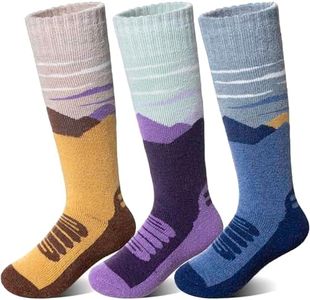 SeeyAN Kids Merino Wool Ski Socks Boys Girls Thermal Warm Boot Thick Winter 3 Pairs Cozy Socks For Skiing & Snowboarding (Purple/Blue/Brown, 4-7 Years)