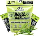 KLEAN FREAK Body Cleansing Wipes - Individual Shower Wipes | Travel, Gym, Camping Wet Wipes for Women & Men | Refreshing No Rinse | Natural Bug Deterrent & Wipe In One | Lemongrass Citronella 12 Pack