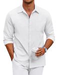 COOFANDY Men's Oxford Shirt Long Sleeve Casual Button Down Shirts Regular Fit Dress Shirts, White, Large