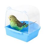 Bird Bath Tub,Hanging Bathtub Bird Cage Supplies with Hooks,Water Shower Transparent Box Food Feeder Holder Tray for Small Birds, Canary, Budgies,Parrot 13X14X13cm (Blue)