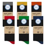 Dafi soft 6 Pairs Men's Diabetic Socks, Cotton, Stretchy, Made in Turkey (UK 9-12, 6x Black Color Mix)