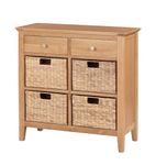 Hallowood Furniture Hereford Oak Storage Sideboard, Wooden Cabinet with 2 Storage Drawers & 4 Wicker Basket, Shoe Storage, Console Table for Living Room & Hallway Storage Unit