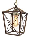 Long Life Lamp Company Antique Brass Lantern Ceiling Pendant Light Rectangular Box Frame with Clear Glass Shade Vintage M0200F