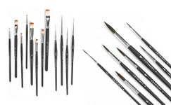 ArtRight 19 Pcs Paintbrush Combo of Flat Paint Brush Set (8 pcs), Liner Brush Set (4 pcs) and Round Paintbrushes Set (7 pcs) - Handmade Artists' Assorted Paint Brushes Set