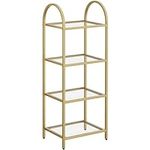 Arbuxzuy 4-Tier Bookcase ，Small Bookshelf ，Narrow Tempered Glass Bookshelves，Slim Shelving Unit for for Living Room, Bedroom, Home Office, Gold