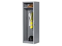 The WORKPLACE Depot Metal Office Cupboard, Tall Wide Lockable Grey Steel Locker with 1 Shelf and Coat Rail