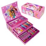 Disney Princess Kids Art Set, Colouring Pencils Pens Crayons Art Supplies in Art Box 30 Plus Pcs - Gifts for Girls (Pink Princesses)