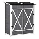 Outsunny 55 x 30 in Garden Storage Shed with Asphalt Roof, Wooden Timber Utility Storage House with Double Door, Movable Shelf and Fixed Fittings, Dark Grey