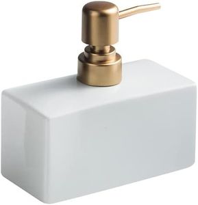 Modern Soap Dispenser with Matte Golden Pump for Bathroom, 13.5 oz Ceramic Rectangle Lotion Dispenser, Refillable Dish Soap Dispenser for Kitchen Sink(White)
