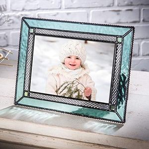 J Devlin Pic 419-46HV Aquamarine Blue Stained Glass 4x6 Picture Frame Home Decor Photo Frame Keepsake Gift