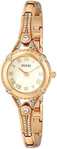 GUESS Petite Silver-Tone Crystal Bracelet Watch, Gold Tone/Gold Tone/White, minimalist