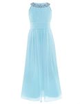 CHICTRY Beading Neckline Chiffon Girls Junior Wedding Bridesmaid Dance Prom Party Flower Dress Sky Blue 13-14 Years