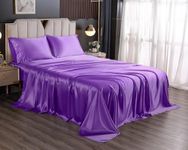 UDEAL Queen Sheet Set Satin Sheets and Pillowcase Sets Silky Soft Cooling Bed Sheets Set Deep Pocket Luxury Breathable Sheet 90 GSM (4 Piece, Purple)