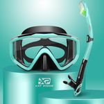 Dry Snorkel Set Pano 3 Snorkeling Gear for Adult, Anti-Fog Snorkel Mask Professional Diving Goggles and Snorkel for Snorkeling Swimming Diving (Aqua)