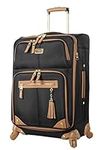 Steve Madden Designer Luggage Collection - Lightweight 24 Inch Expandable Softside Suitcase - Mid-size Rolling 4-Spinner Wheels Checked Bag (Harlo Black)