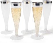 24 Plastic Champagne Flutes Disposable | Silver Glitter Plastic Champagne Glasses for Parties | Silver Plastic Cups | Plastic Toasting Glasses | Wedding, Cocktail, Easter, Super Bowl Party Supplies