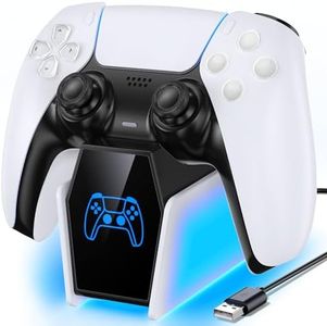 Rysker PS5 Controller Charger, Single PS5 Charging Station Compatible with Dualsense & Edge Controller, Solo Charger with LED Indicators, Fast PS 5 Charging Dock, PS5 Accessories