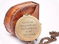 NEOVIVID Grow Old with ME Engraved Brass Compass ON Chain with Leather CASE, Directional Magnetic Compass