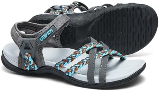 UBFEN Womens Hiking Sandal Sport Sandal Straps with Adjustable Hooks Arch Support Vacation Casual Comfortable Outdoor Adventure Camping Size 11 Gray White