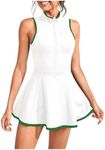 Floerns Women's Sleeveless Tennis Dress Collared Zip Up Athletic Golf Dresses Green White X-Large