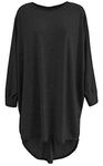 Shop Nova® Women Plain Oversized Long Sleeve Batwing Dip Hem Baggy Ladies Loose Top Plus (Black, 18)