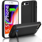 Battery Case for iPhone 8 Plus/7 plus/6s Plus/6 Plus, 6000mAh Charging Case with Kickstand, Wired Headphone, Priority Charging Supported, Extend Battery Pack for iPhone Plus -Black