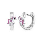 925 Sterling Silver Pink Enamel Unicorn Huggie Hoop Earrings For Girls- Fun & Cute Hinged Locking Earrings For Comfort and Security- Precious and Magical Gift For Little Girls & Teens