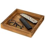 Hanobe Square Wooden Ottoman Tray: Small Square Tray Torched Wood Farm House Serving Tray for Coffee Table Rustic Candle Tray Distressed Organizer Storage for Remotes Keys Glasses 9.8"