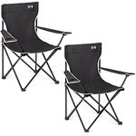 Trail Folding Camping Chair – 2 Pack, Lightweight Outdoor Chair with Cup Holder Armrest, Heavy Duty Tubular Steel Frame, Fast-Drying Polyester, Carry Bag, 100kg Capacity (Black)