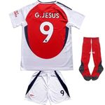 CEKFAX 2024/2025 Arsenal Home #9 Gabriel Jesus Football Soccer Kids Jersey Shorts Socks Set Youth Sizes (Red,28)