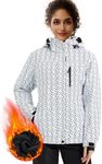 FREE SOLDIER Women's Waterproof Ski Snow Jacket Fleece Lined Warm Winter Rain Jacket with Hood Fully Taped Seams(Geometric Plaid,L)
