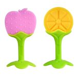 Enligen Baby Teething Toys for Newborn Infant, BPA Free Safe Silicone Fruit Baby Teethers for Babies 0-6 Months 6-12 Months ( Pack Of 2 ) (Apple + Orange)