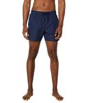 Lacoste Men's Solid Elastic Waist Swim Trunks, Navy Blue/Green, Large