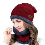 RUSAAHi Winter Beanie Hats Scarf Set, Thick Warm Slouchy Beanies Hat Knit Skull Cap Neck Warmer for Men Women… (Red)